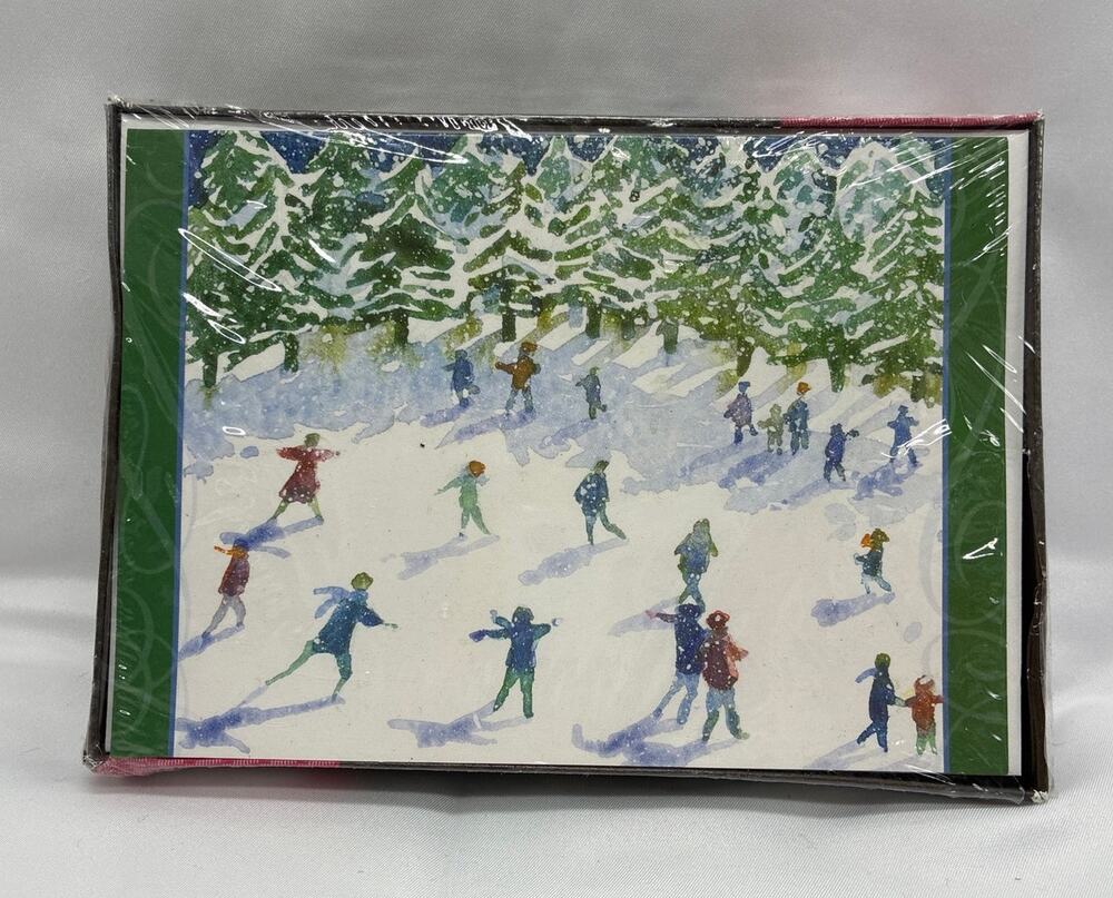 Kmart Christmas Cards 18 Count Ice Skating Winter Scene Sealed Box NOS Vintage